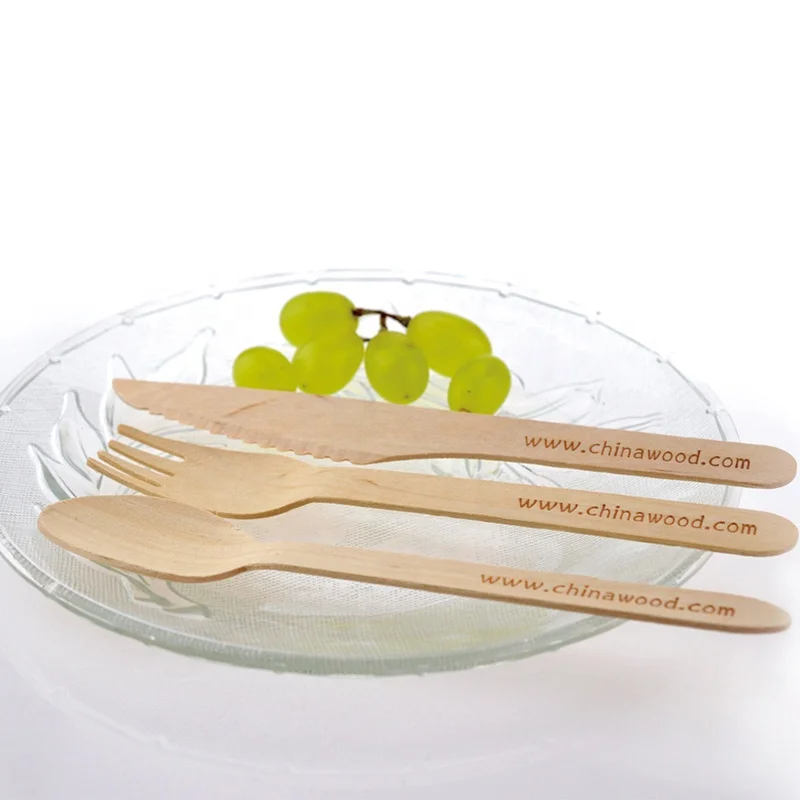 

Factory wholesale wooden spoon and knifes 160mm eco friendly disposable wooden cutlery, Natural