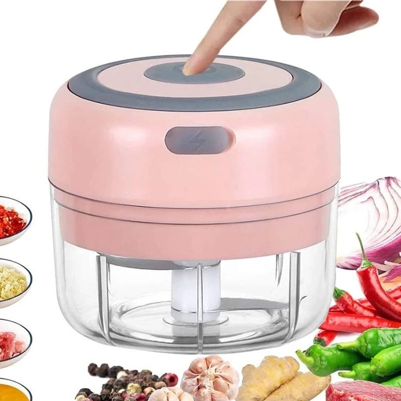 

100ml Mini Wireless Mincer Vegetable Chili Meat Grinder Food Chopper Kitchen Tools Electric Garlic Masher Press, Blue,pink,green