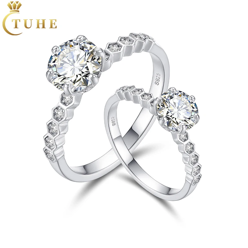 

Wholesale Fine Wedding Jewelry Bulk 0.5ct 1ct 925 Sterling Silver VVS Moissanite Diamond Engagement Ring For Women Girls