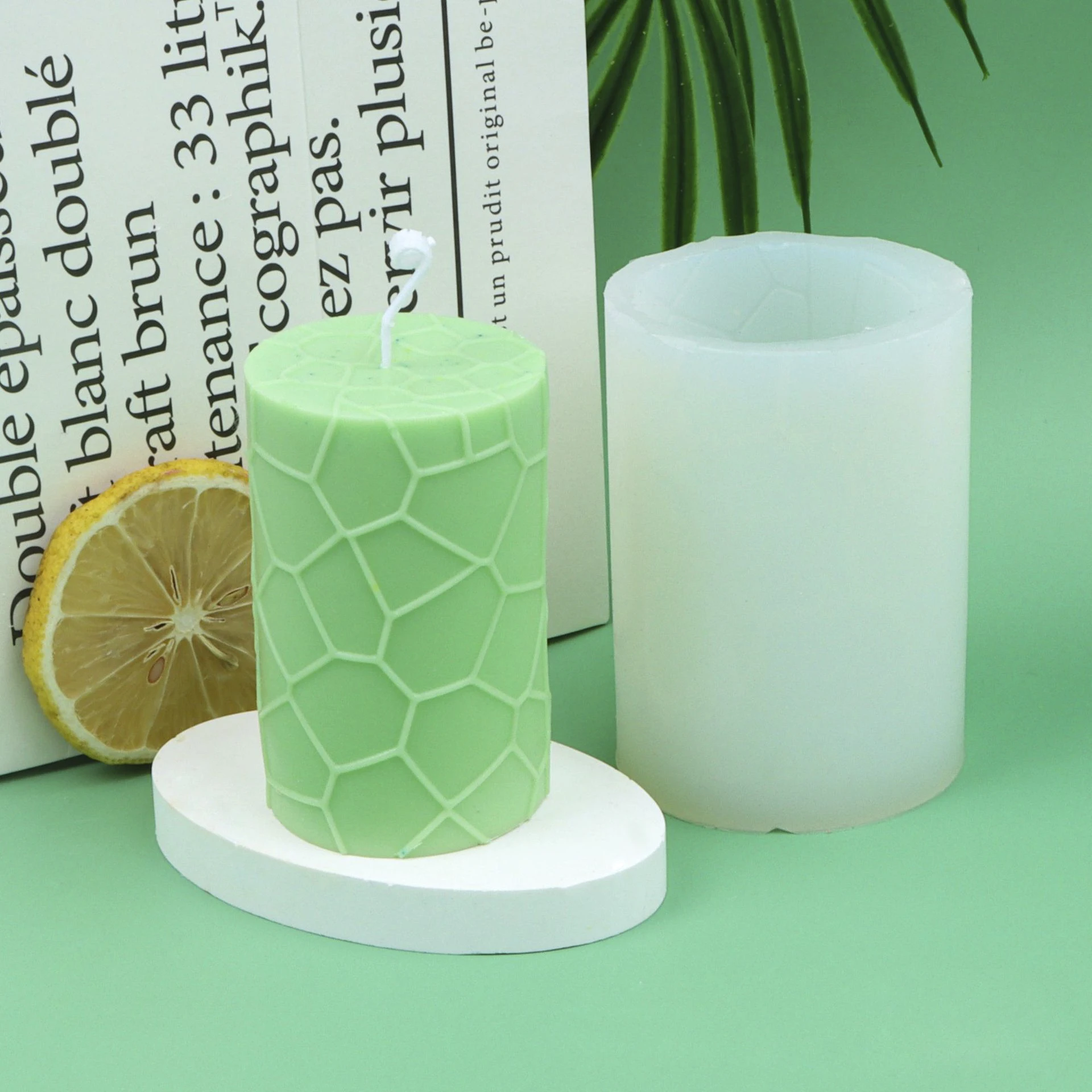 

DIY honeycomb cylindrical pillar candle silicone molds cement candles soy wax silicone moulds, Random