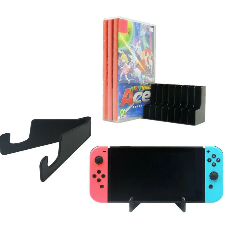 

2 in 1 Stand & Game Card CD Disk Storage Holder Bracket for Nintendo Switch NS, Black