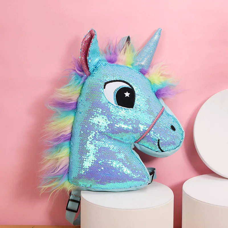 

Unicorn Large capacity mermaid sequins kids fanny mini kids backpacks, Blue/pink
