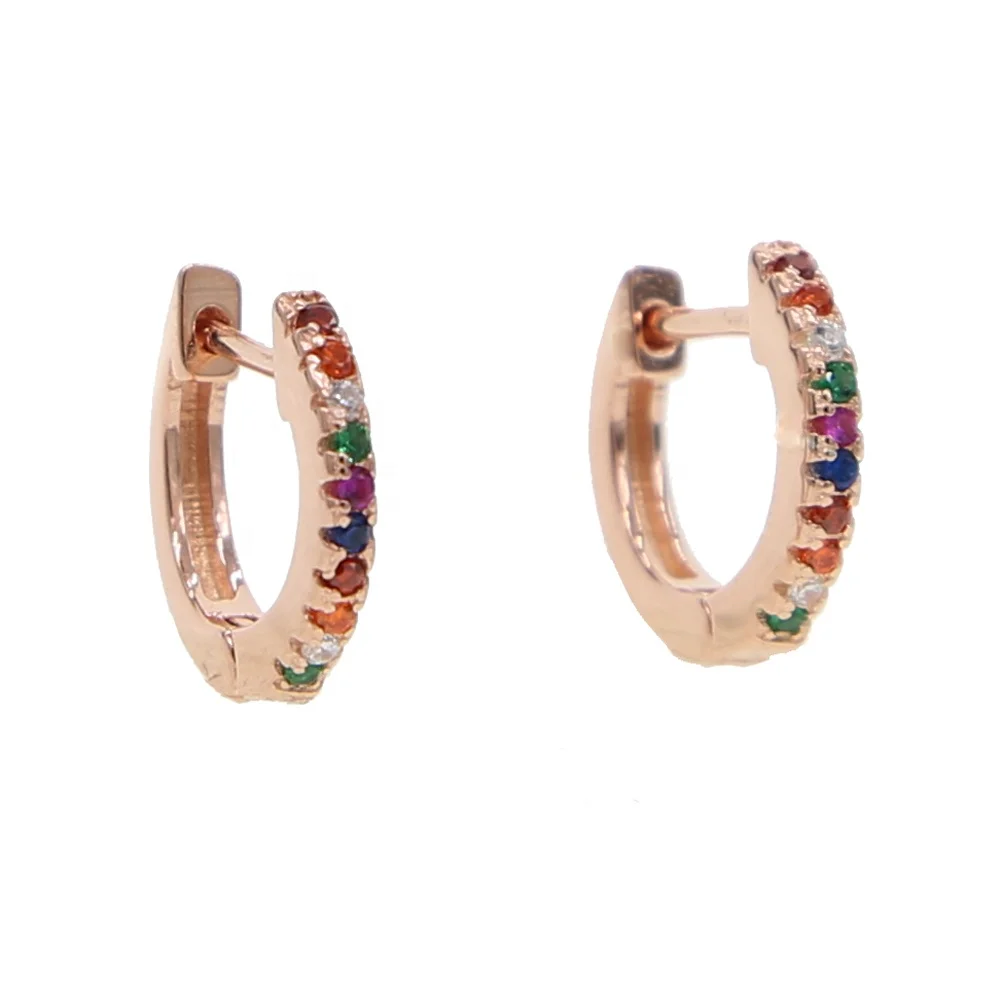 

women fashion jewelry rainbow cz circle hoop earring mini small hoops delicate minimal 925 sterling silver mini hoop jewelry