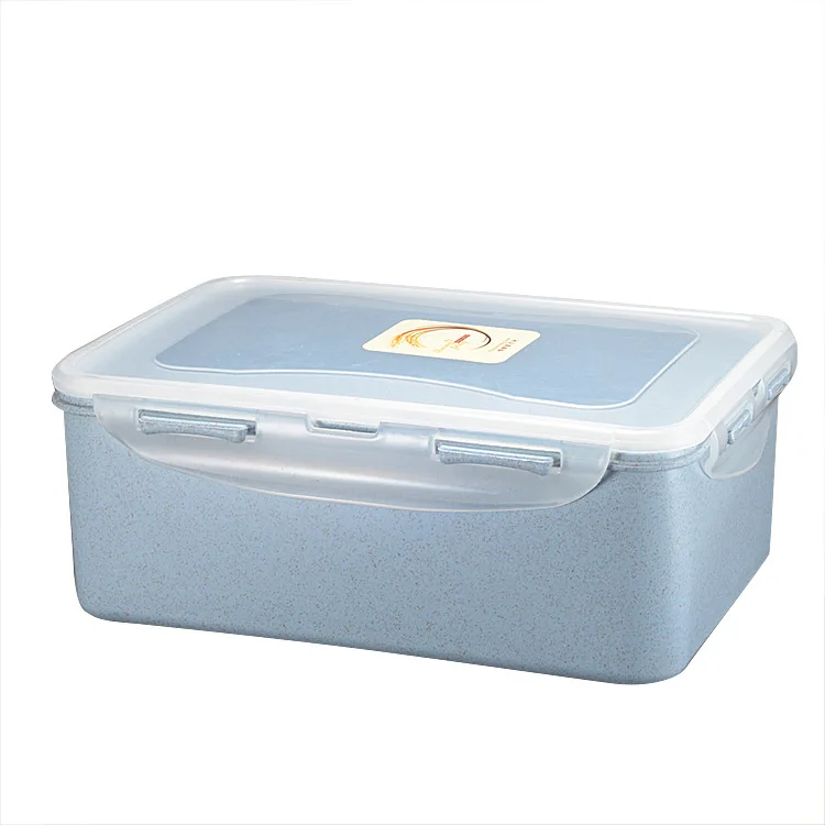 

Custom Microwave Use Rectangle Type Easy Open Wheat Straw Plastic Food Storage Container, Beige/pink/green/blue