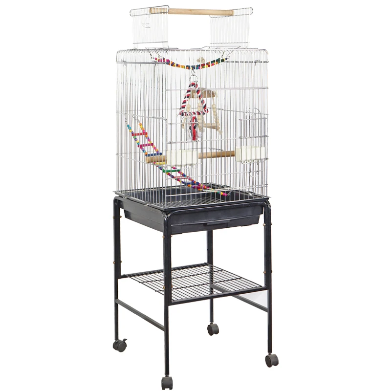 

new product wholesale foldable iron bird cage for parrot white and black color with stand cage good sell and good quantity cage