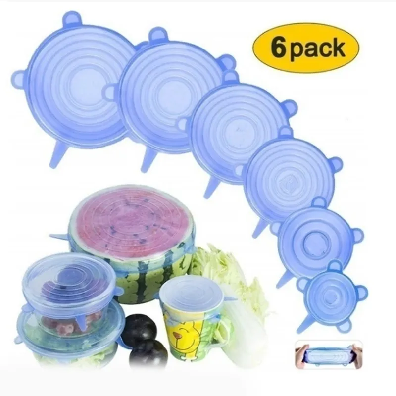 

Multifunctional 6 Pack Silicon Food Lid Set Bowl Cover With Various Sizes Food Saving Silicone Stretch Storage Lids Organizer, White, blue, pink, yellow