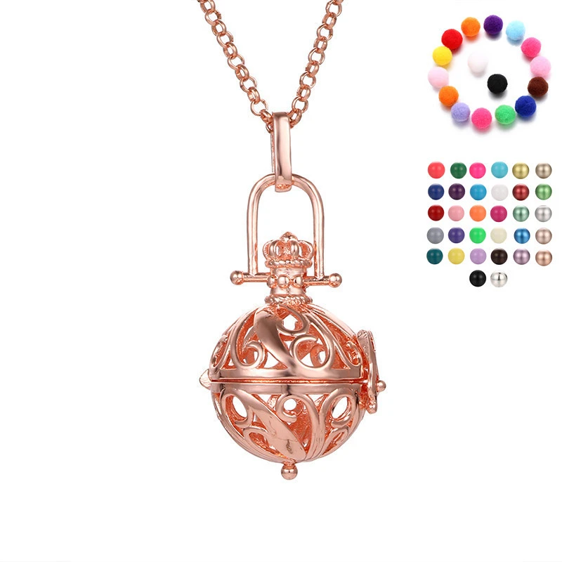 

Mexican Pregnancy Crown Ball Bell Necklace Aroma Aromatherapy Essential Oil Locket Pendant Diffuser Necklace