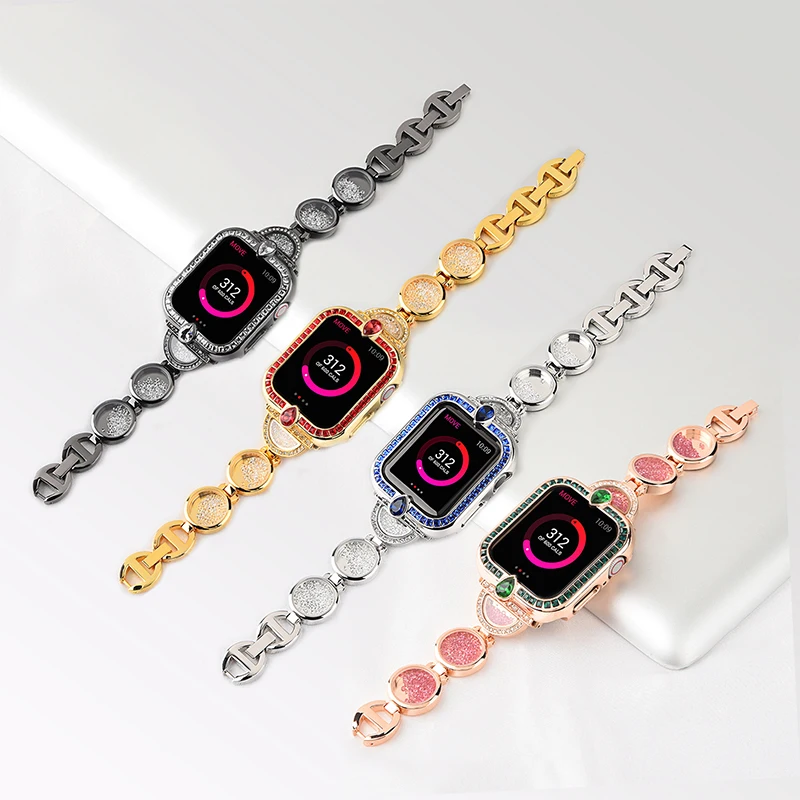 

BOORUI designer watch band for apple watch bands luxury women glitter watch straos for iwatch series 6 5 4 3, Black, silver, gold, pink