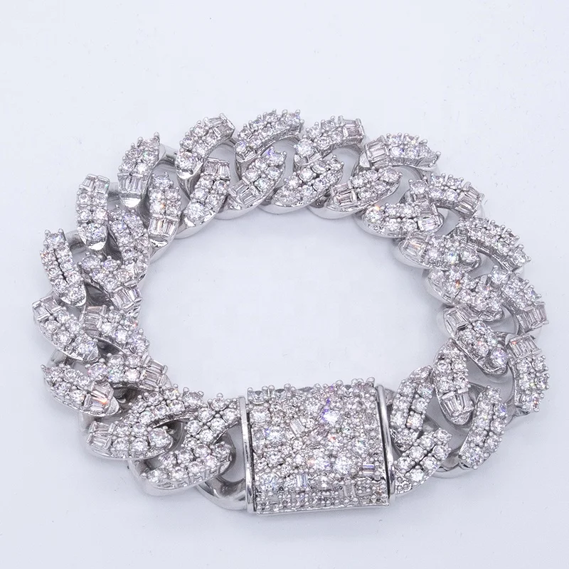 

Baguette luxury diamond Prong Cuban Link Chain Hip Hop Bracelet For Women