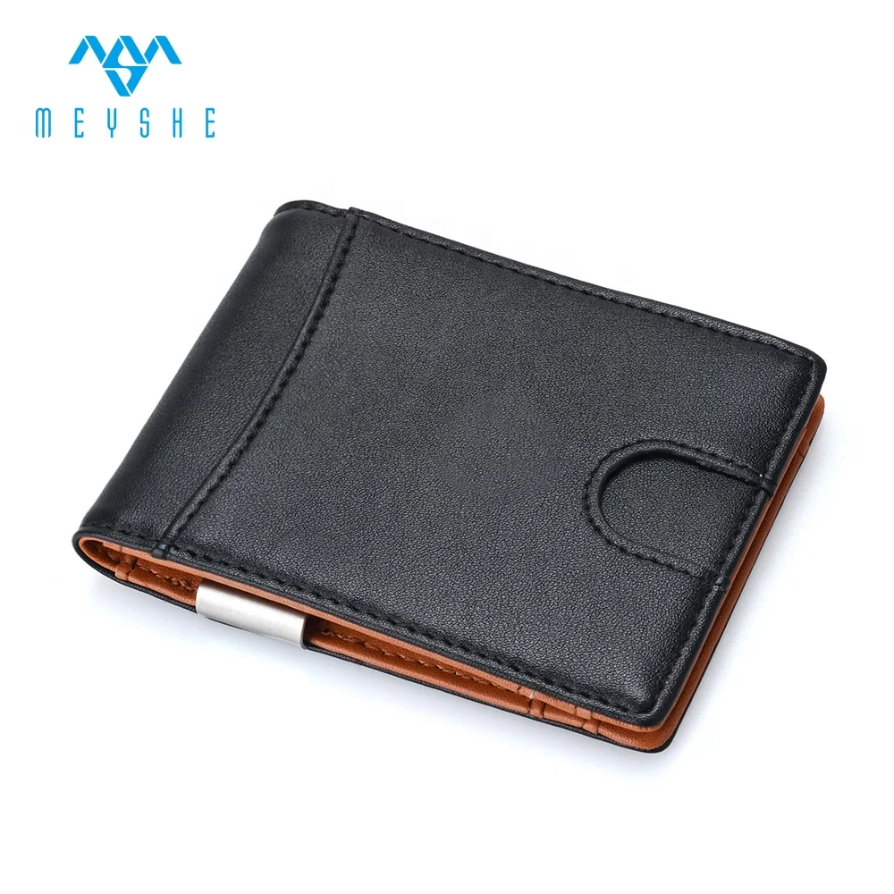 

Hot sale pu leather men slim rfid men clip wallet with coin pocket, Black & brown