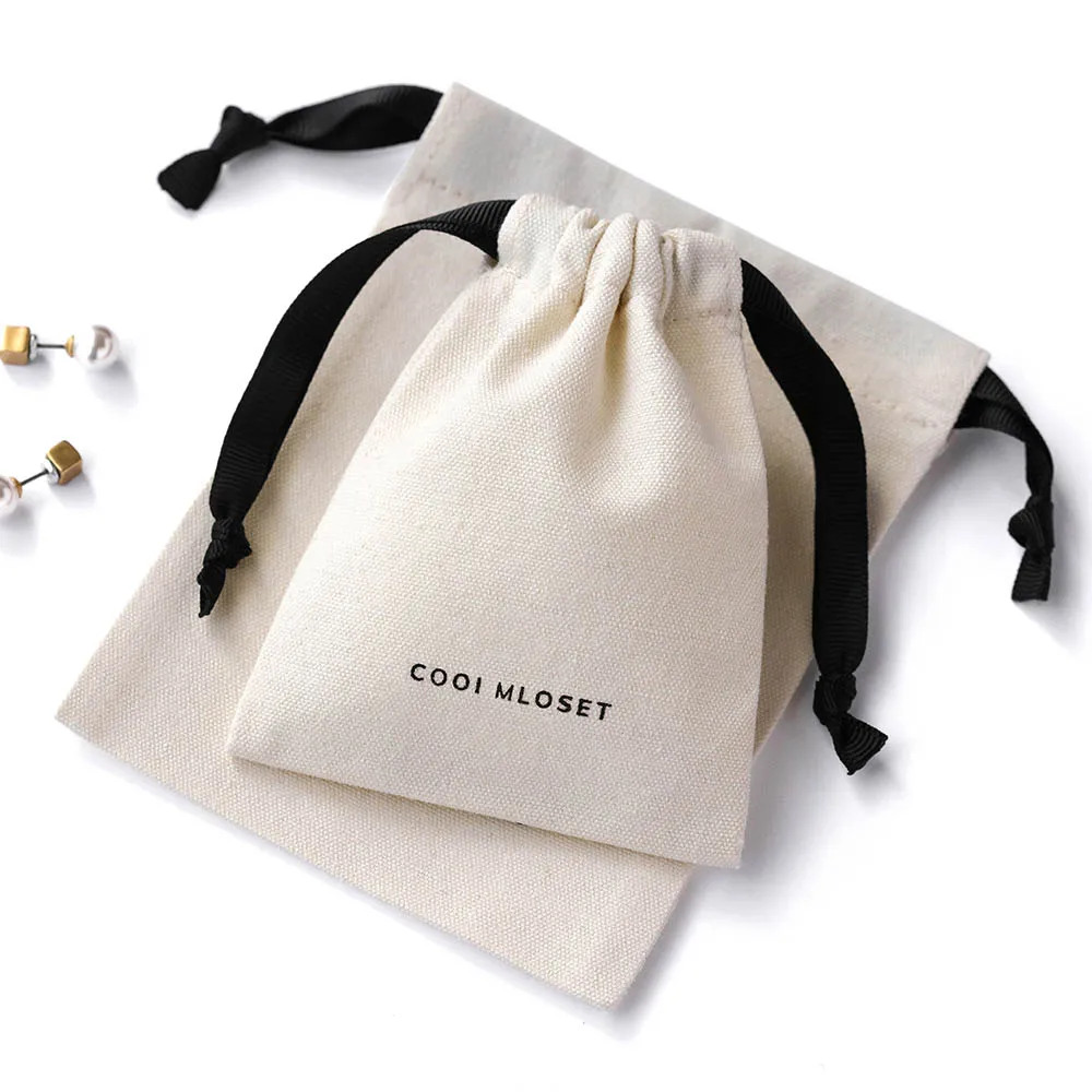 

PandaSew 8*10 cm Beige Medium cotton canvas drawstring pouch gift jewelry packaging bags, Customized color