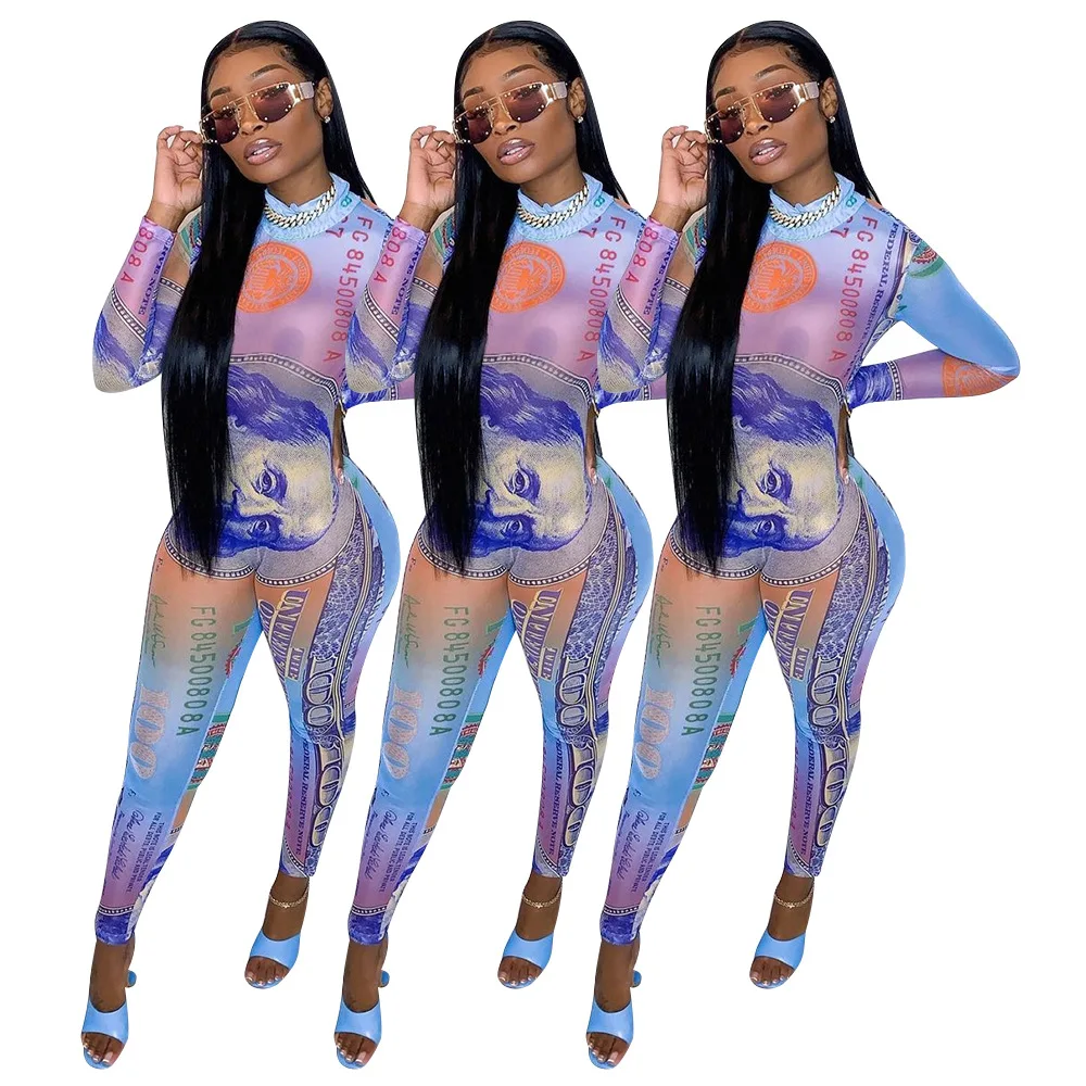 

Printed Dollar One Piece Jumpsuits Women Fall Long Sleeve Jumpsuit Slim Sexy Slim Autumn 2021 Jumpsuit Women