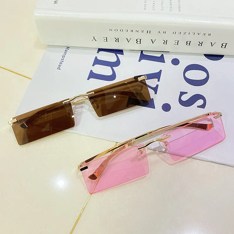 

Wholesale Fashion Small Square Frameless Rimless Frames Sun Glasses Sunglasses For Women Men, Colorful or customizable