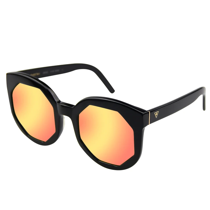 

Reflective Lenses Round Sun Glasses Women Fancy Colored Rivet Logo Polygon Sunglasses Fashion Sunglasses Unisex Black