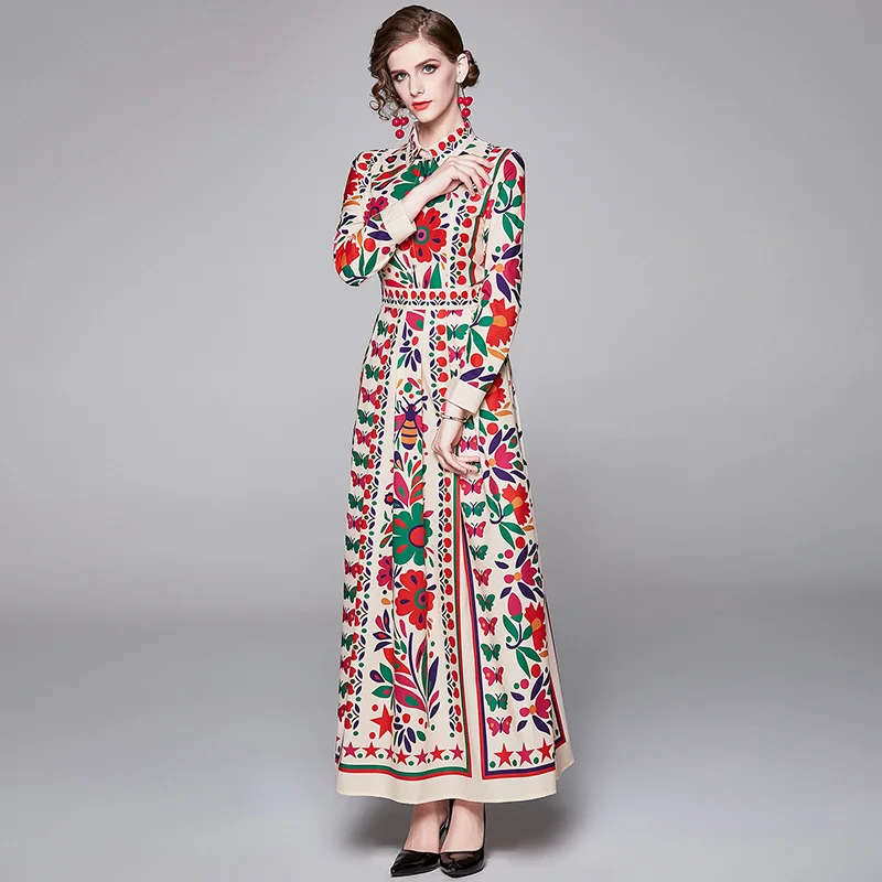 Europäische und amerikanische 2020 Neueste Modekleider elegantes Damen-Taillen-schlankes bedrucktes Maxikleid