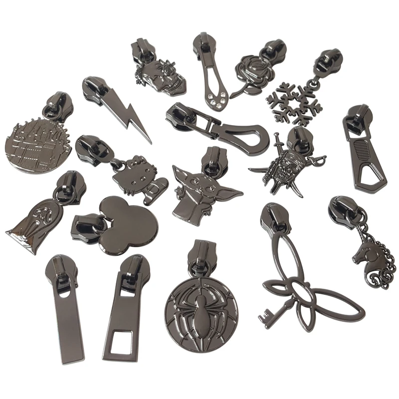 

Customized cartoon colorful zipper puller nylon metal 5# handbag 3D metal zipper slider, Rainbow, silver, gold, antique bornz, etc.