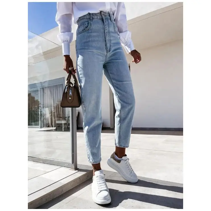 

PEARL Hot Selling Woman Jeans 2021 Summer Casual High Waist Straight Trousers Demin Jeans