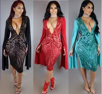 

N303Hot style European and American women's deep V sequined dress