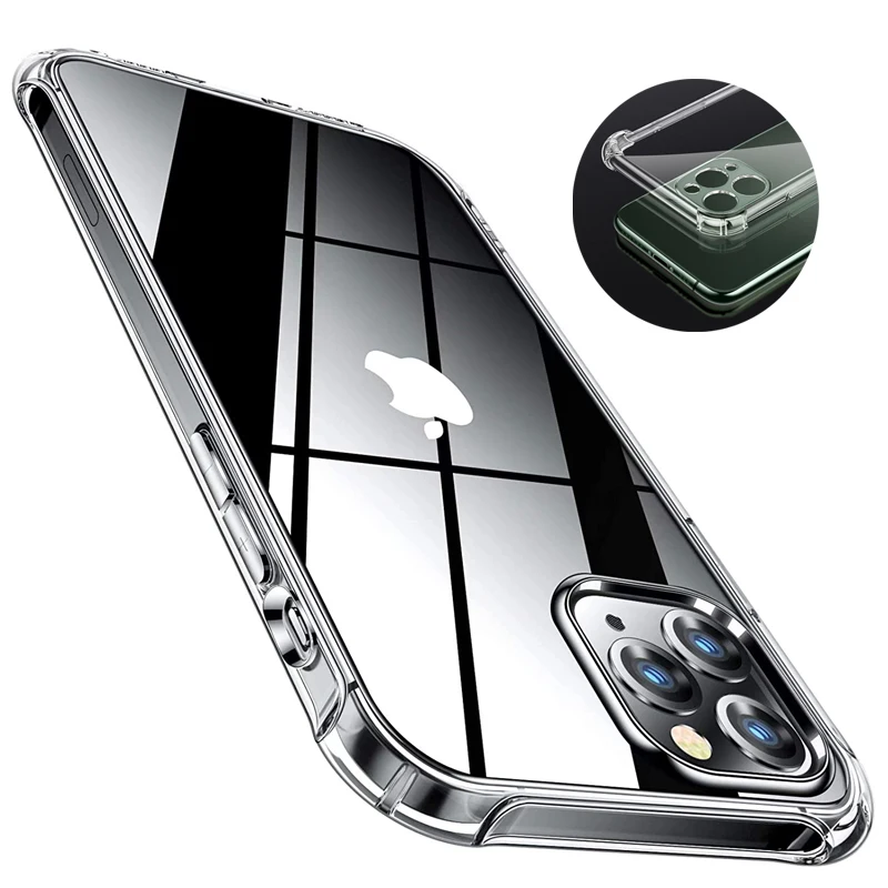 

Crystal Clear Mobile Phone Case Cover For iPhone 11 Pro X XR XS 7 8 Plus Shockproof Cell Phone Cases For iPhone 12 Mini Pro Max, Transparent