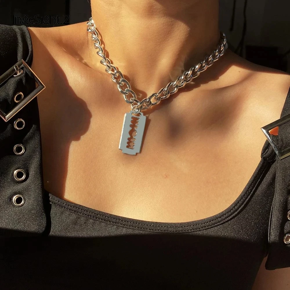 

Pendant Necklace Thick Necklace Hip Hop Razor Necklace for Women