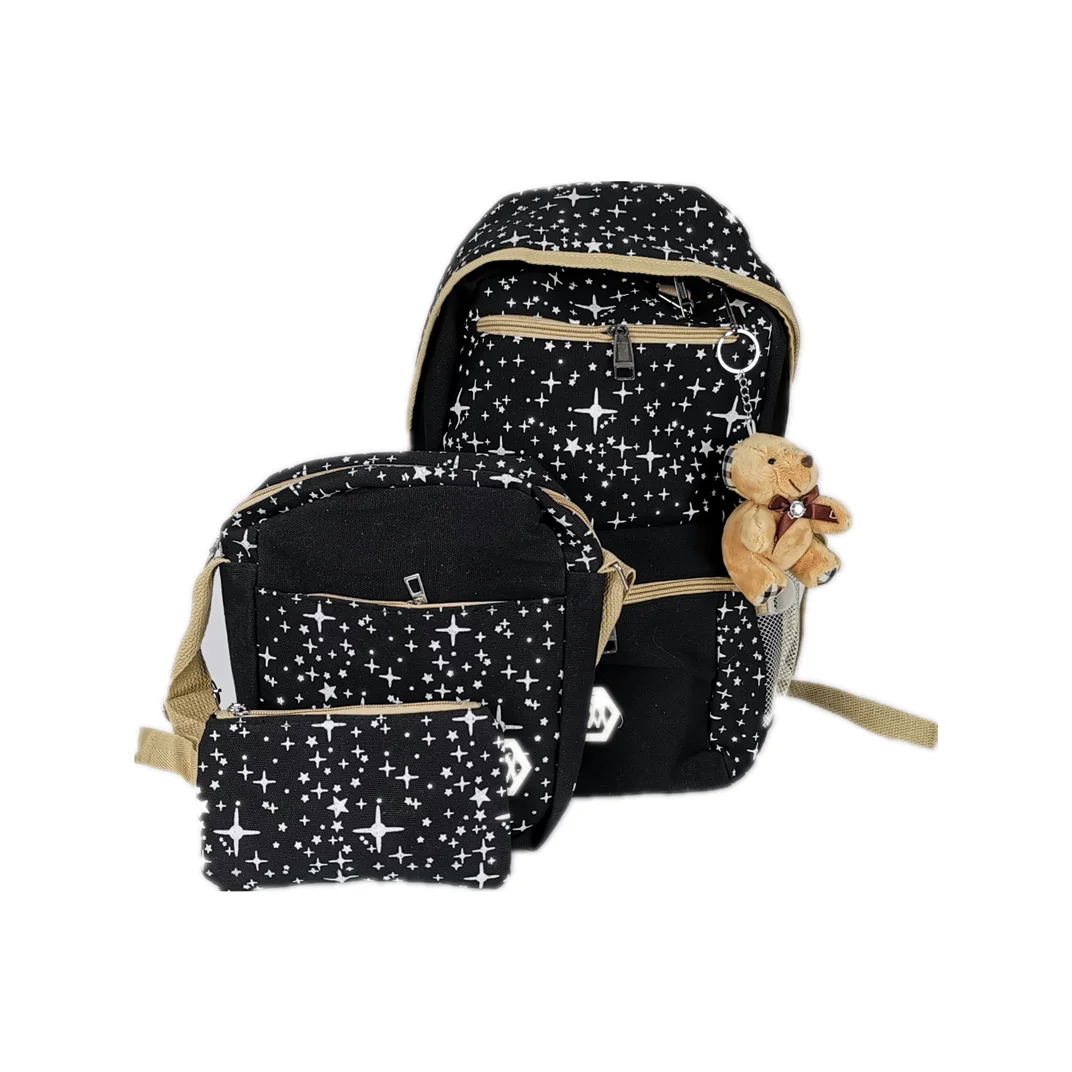 

Students canvas backpack school bag men and women backpack set cute printing backpack travel bag, Red blue black