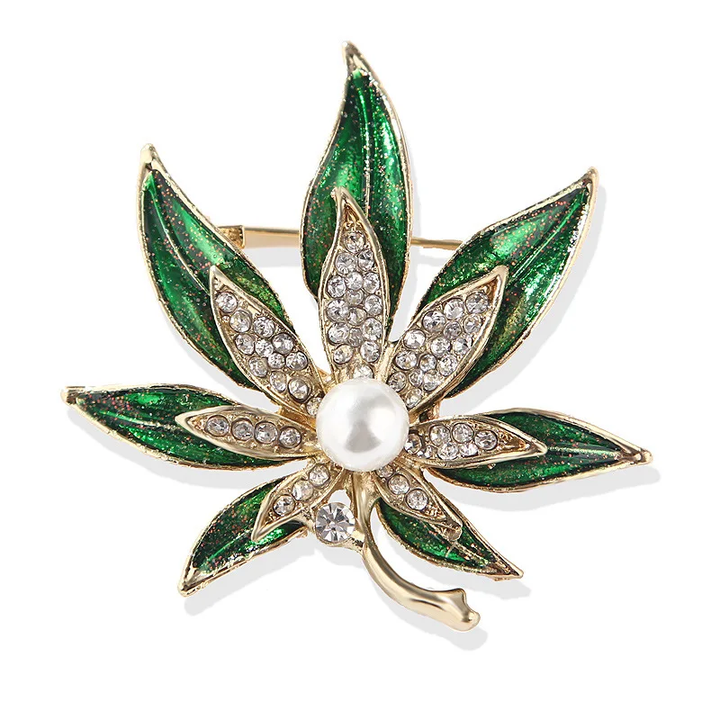 

JW-6680 Retro Female Beautiful Sweater Suit Pins Accessory Fashion High-End Pearl Double Layer Maple Leaf Jewelry Brooch, Picture colors