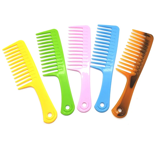 

Hot Sale Durable Plastic Large Wide Tooth Detangling Comb For Curly Hair Comb, Yellow/green/pink/blue/amber