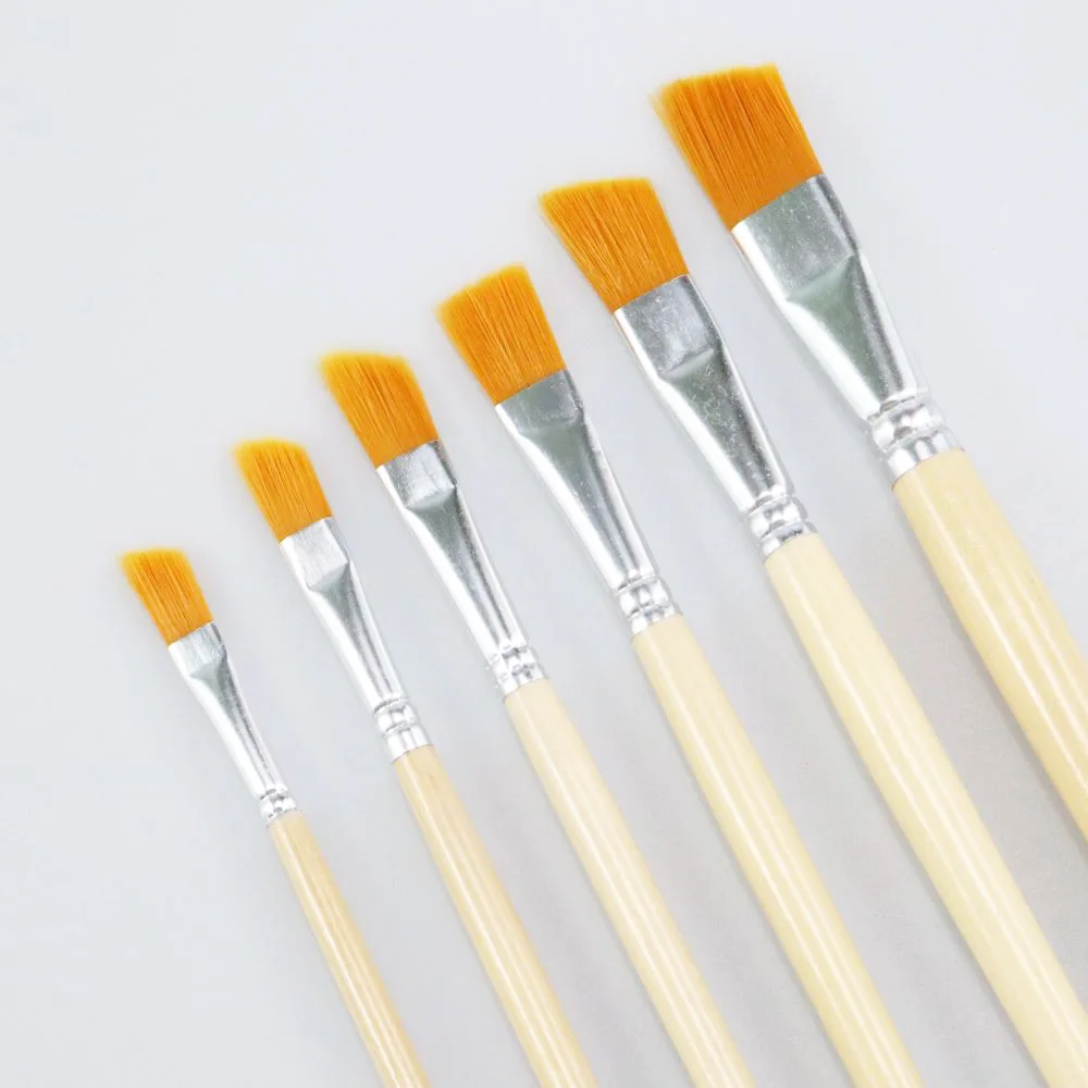 

6PCS Wood pole Nylon Aluminum Tube bevel brush Artist Brush brushes for painting