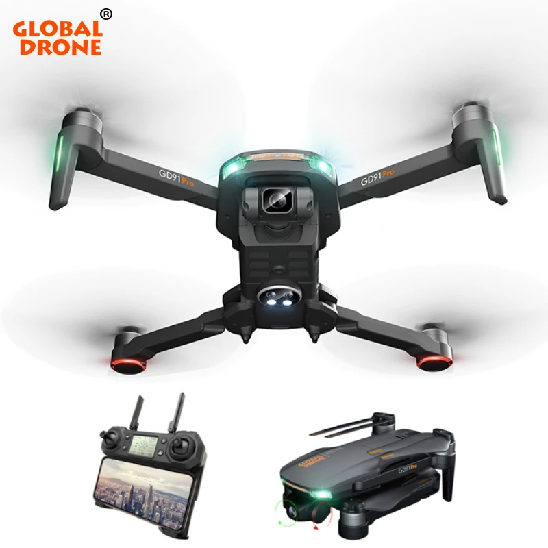 

Global Drone GD91 Pro Camera GPS Brushless Drone Professional 2 Axis Gimbal 4K Triple camera with Electronical Adjustable Lens, Black