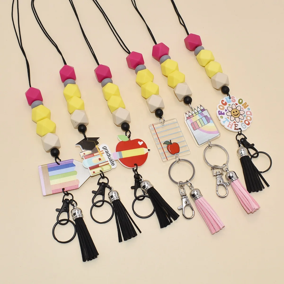 

Wofish New Create Designs Collection Silicone Beaded Notebook Pencil Lanyard Keychain For Teachers