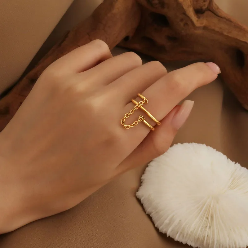 

Geometric Simple Multi-layer Line Stitching Ring Fashion Minimalism Thin Chain Gold Color Index Finger Ring Female