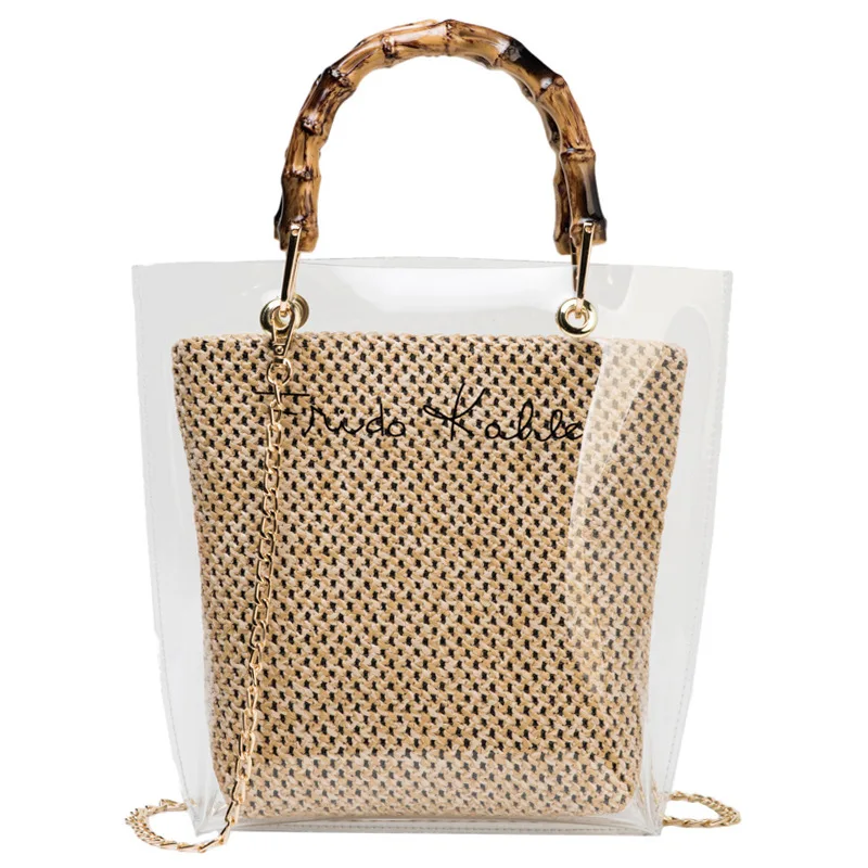 

2021 Wholesale Clear Jelly Transparent Girls Handbags 2pcs Set Hand Bag For Women Purses