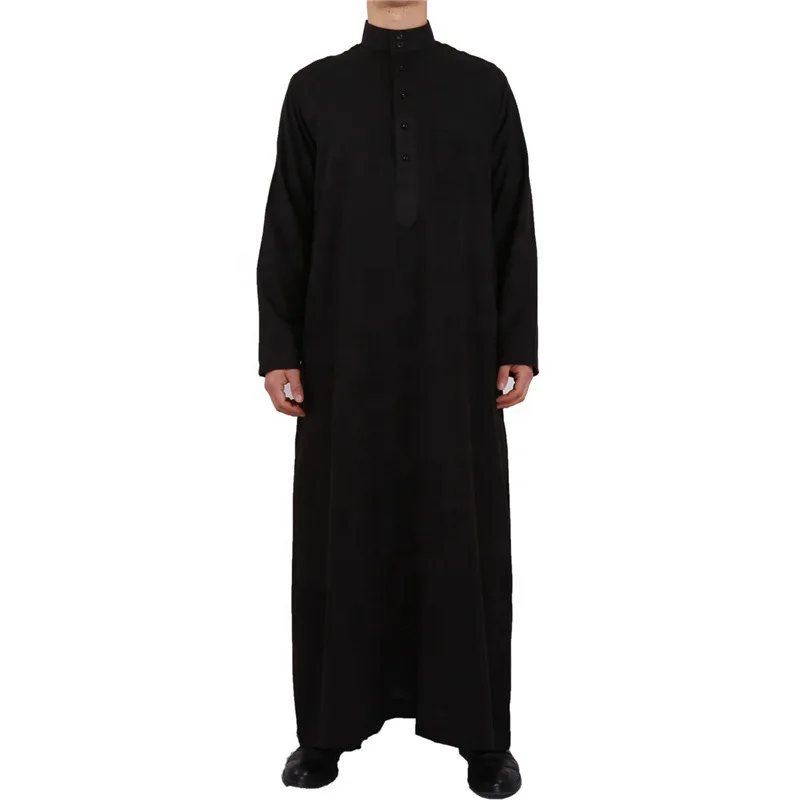 

qamis daffah Qatar cotton galabia islamic men robe wear thobe jubba clothing muslim, Black