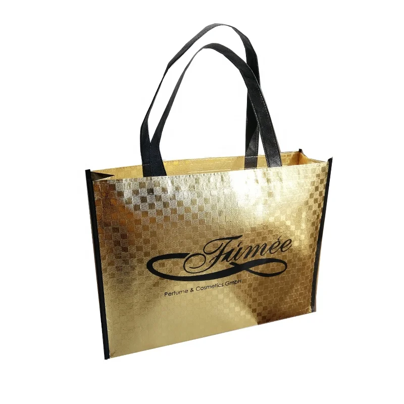 

Custom Gold Metallic Shopping Bag Reusable Non-woven Bags for Trade Show