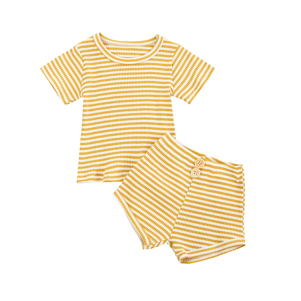 

Hot sale clothes set sleeve striped two piece suit summer kids short ribbed pajamas