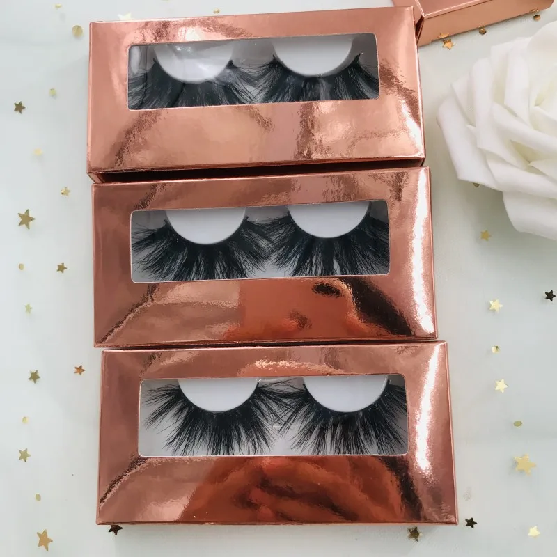

Rose gold box 25mm mink lashes handmade 3D mink eyelashes rose gold eyelash packaging, Black