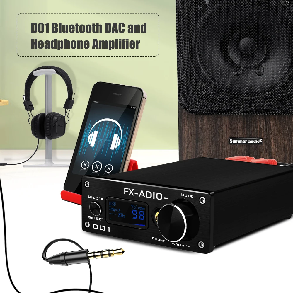 

FX AUDIO DAC Headphone Amplifier Mini HiFi Stereo Home Audio DAC Converter ESS9038Q2M XMOS DSD 521, Black / silver