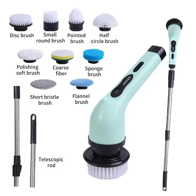 Rechargeable Portable Cordless Electric Rotating Cleaning Brush With Extend Long Attachment Drill Set 8 Replaceable Brush Heads
