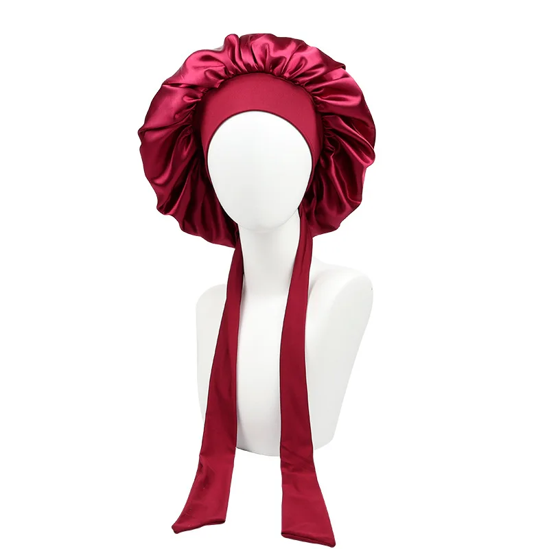36cm Satin Silk Double Layer Reusable Eco-Friendly Bonnet with Adjustable Tie for Curly Hair Sleeping Cap