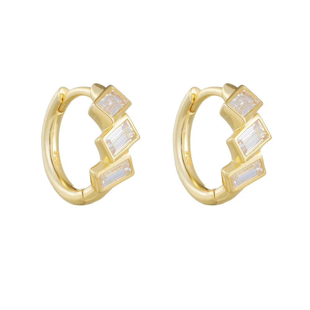 fashion 925 sterling silver earrings geometric rectangle square diamond zircon gold plated hoop earrings for women