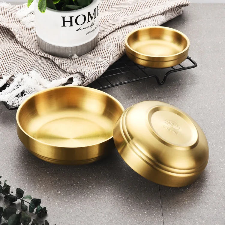 

Wholesale High Quality Double Wall Stainless Steel 304 Colored Gold Silver Plating Metal Bowl