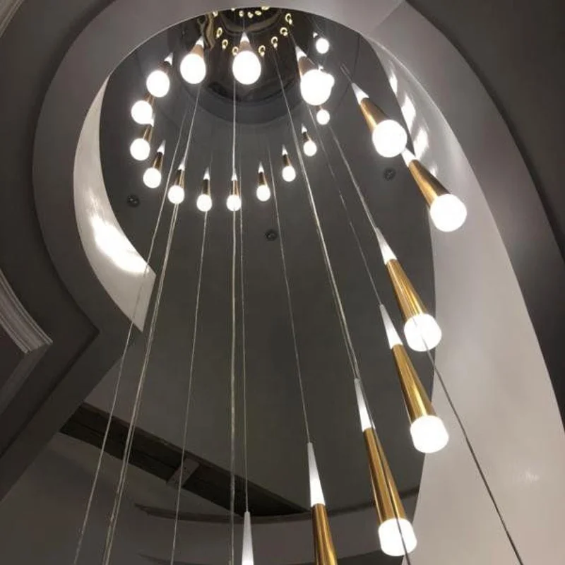 Meteor Shower spiral staircase hotel custom small gold modern led chandelier pendant light