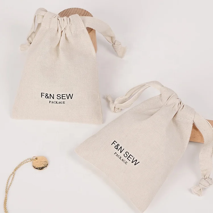 

Logo Printing Natural Promotional Muslin Drawstring Bag Gift Packaging Cotton Jewelry Pouch, Beige