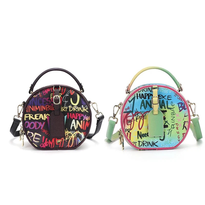 

MAIDUDU 2020 new fashion bags ladies handbags Round Crossbody Cute Leather Bag Graffiti Bag Purse free shipping in GuangZhou, Picture