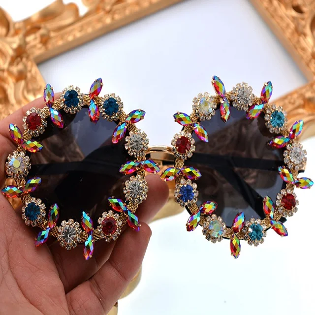 

Stainless steel and glass colorful crystal Iced out sunglasses, Custom colors