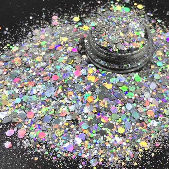 

Factory Holographic Chunky shape cosmetic glitter bulk 56 Colors Cosmetic Chunky Glitter, Various shades of purple,green and gold