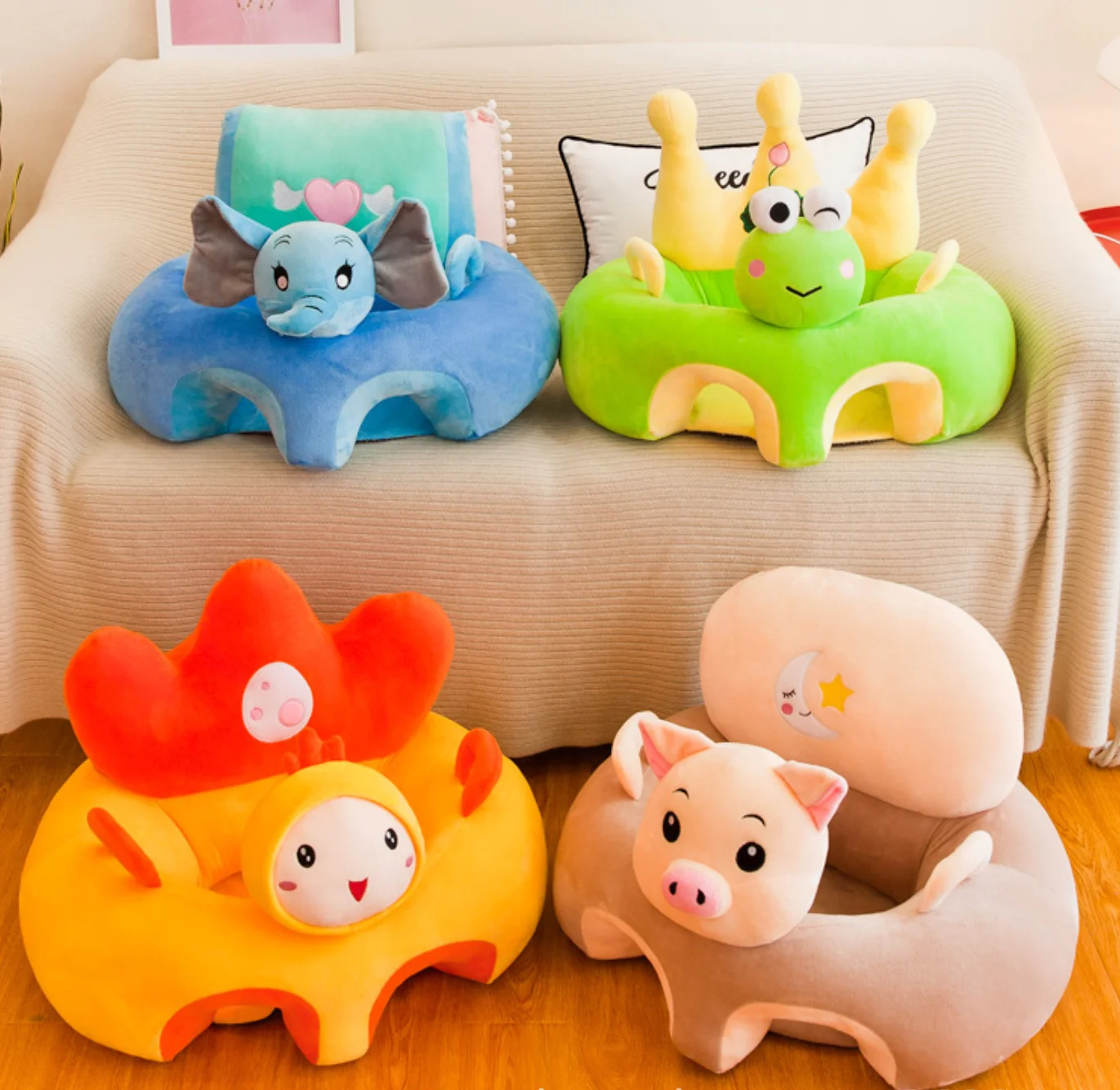 

Baby Learning Seat Cartoon Infant Learning To Sit On Sofa Plush Toys Sitting Posture Early Education Small Sofa Stool, 6 colors
