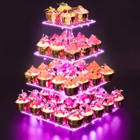 

VONVIK Wholesale 3 4 Tier Acrylic Cup Cake Stand For Dessert,LED Light Birthday Wedding Cake Stand Display