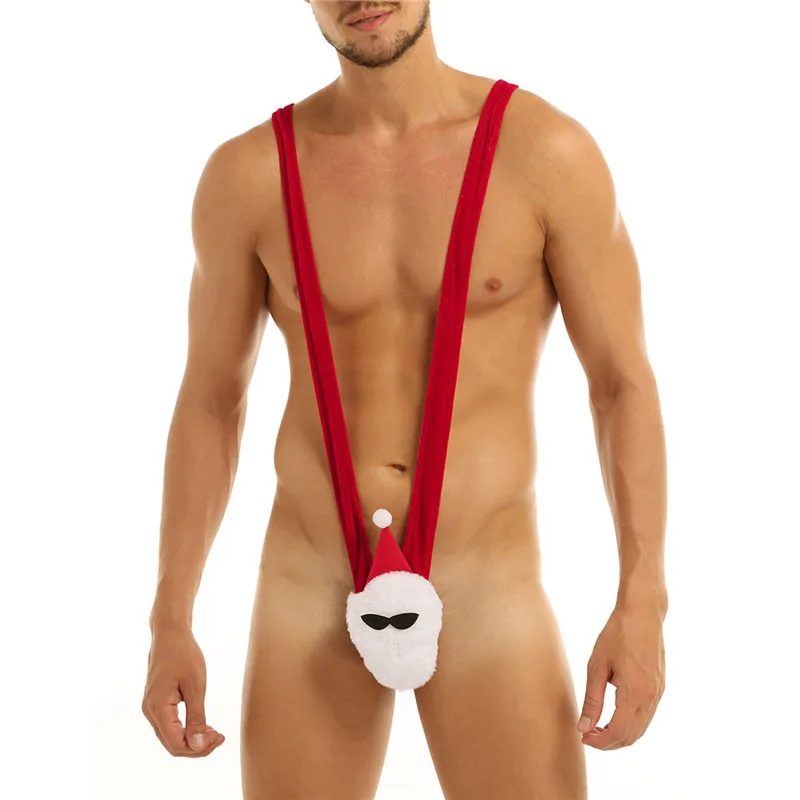 

iEFiEL Christmas Mens Sexy Underpants Thong Lingerie V-Sling Mankini Thong Erotic Mankini Underwear, Red
