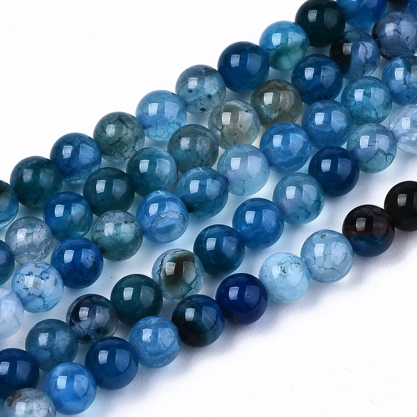 

PandaHall 4 mm Round Natural Dyed Blue Crackle Agate Beads